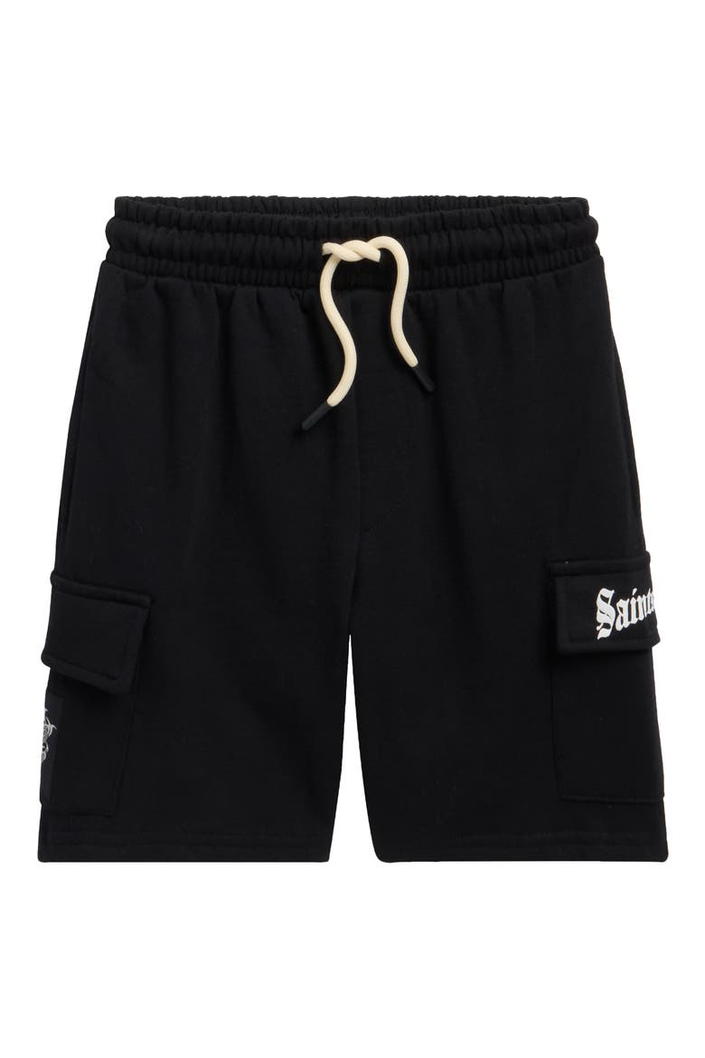 Kids' Gideon Fleece Cargo Shorts, Main, color, BLACK/ SAINTS CLUB