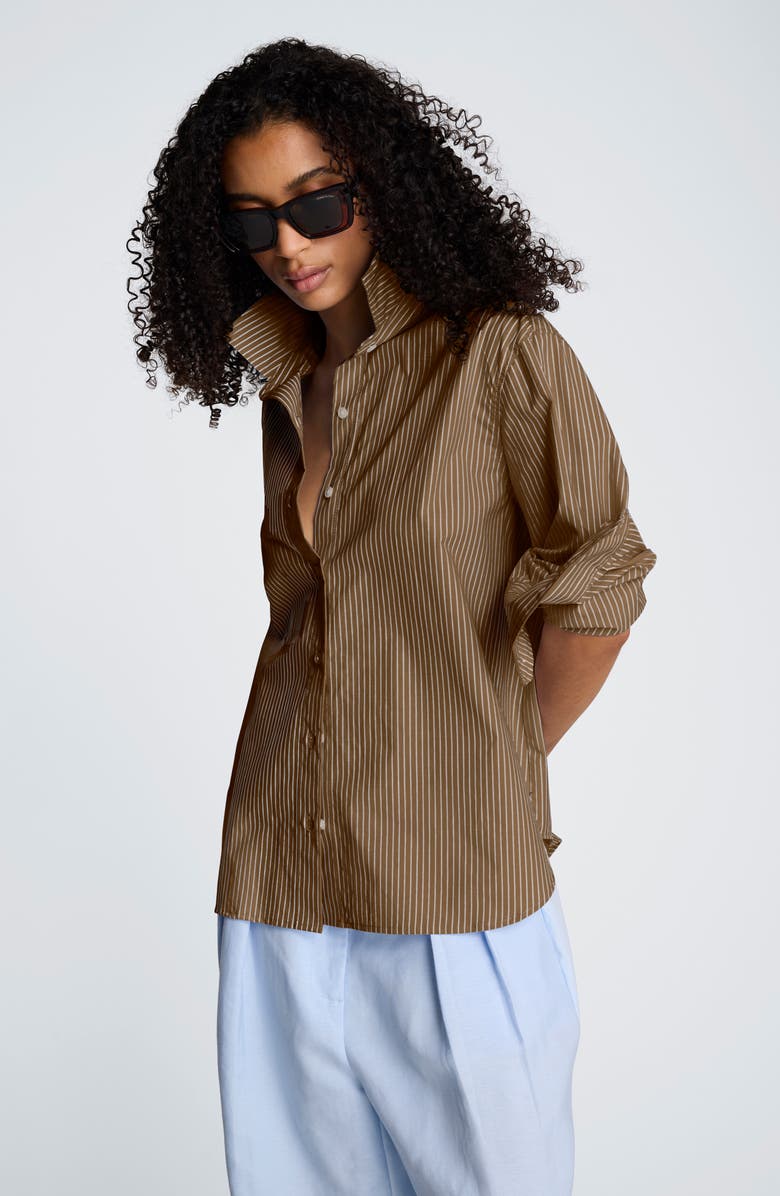Kenneth Cole Pinstripe Button-Up Boyfriend Shirt, Alternate, color, Mesquite Multi