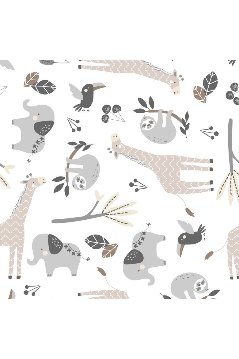 Baby Jungle Animals Cotton Fitted Crib Sheet, Alternate, color, White Multi