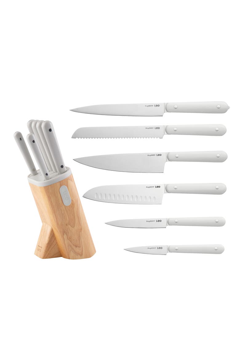 Leo Spirit 7-Piece Knife Block Set, Main, color, WHITE/ BEIGE