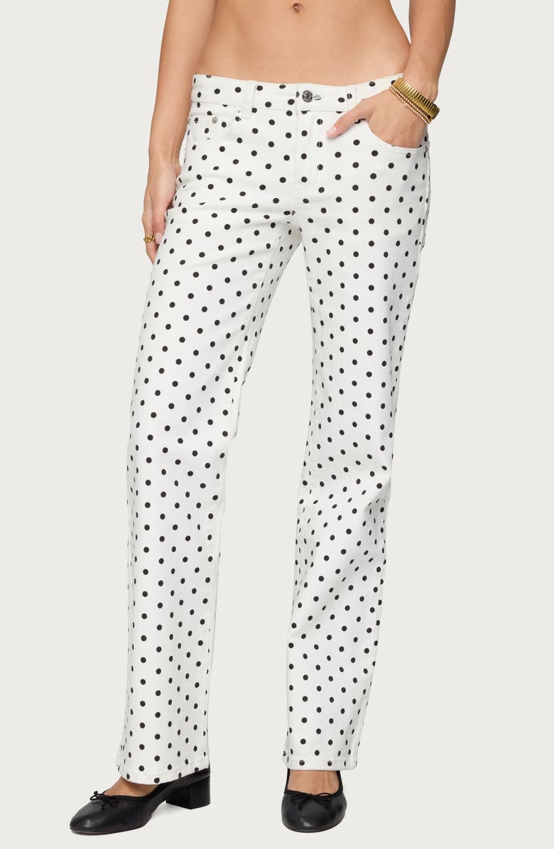 EDIKTED Romily Polka Dot Low Rise Jeans, Main, color, White