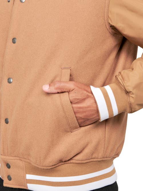 Construct Solid Varsity Jacket In Khaki