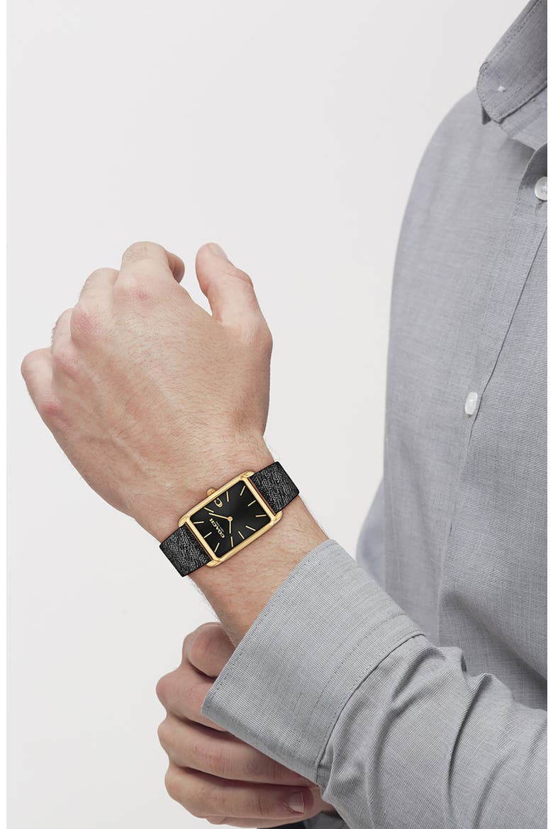 Elliot Synthetic Strap Watch, 32mm x 36mm, Alternate, color, BLACK