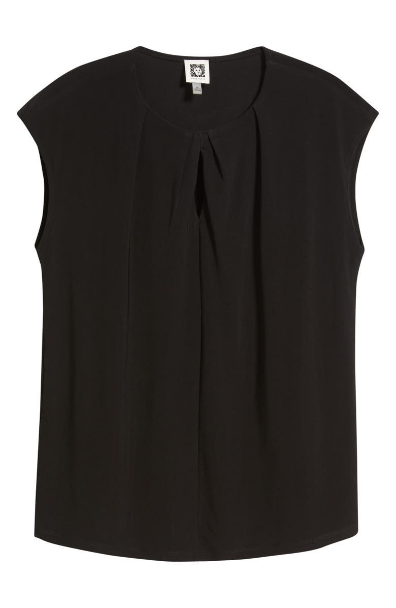 Anne Klein Pleat Neck Cap Sleeve Top, Alternate, color, Anne Black