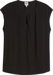 Anne Klein Pleat Neck Cap Sleeve Top