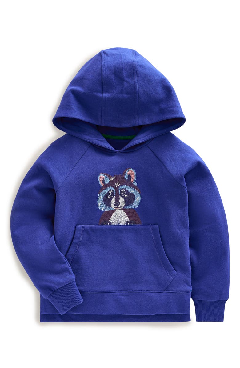 Mini Boden Kids' Raccoon Embroidered Cotton Graphic Hoodie, Main, color, 