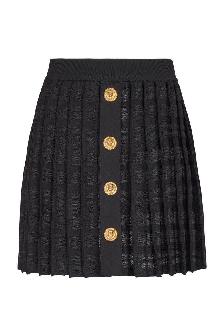 Short pleated skirt in plaid knit, Alternate, color, black