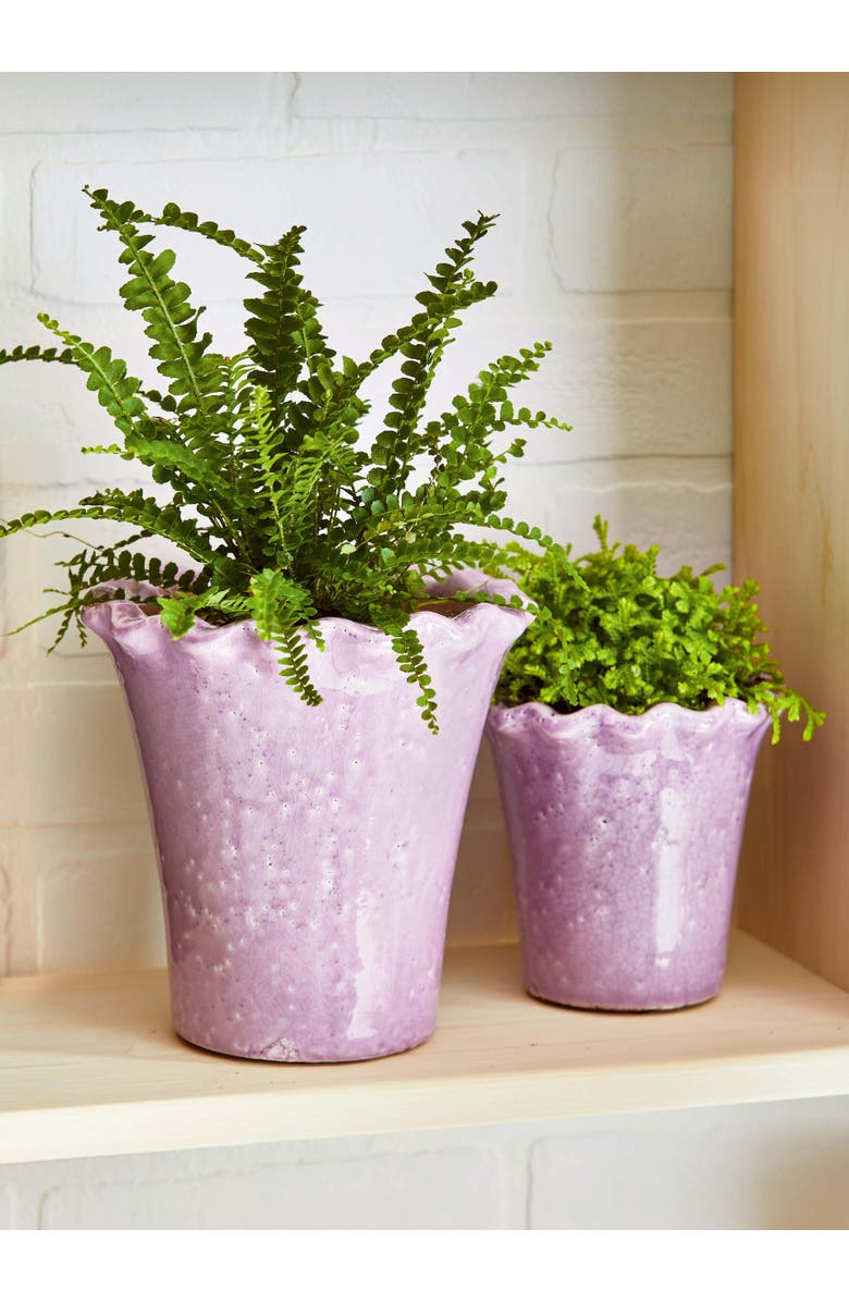 tag Large Lavender Ruffle Rim Terracotta Planter for Gardens, Alternate, color, Purple