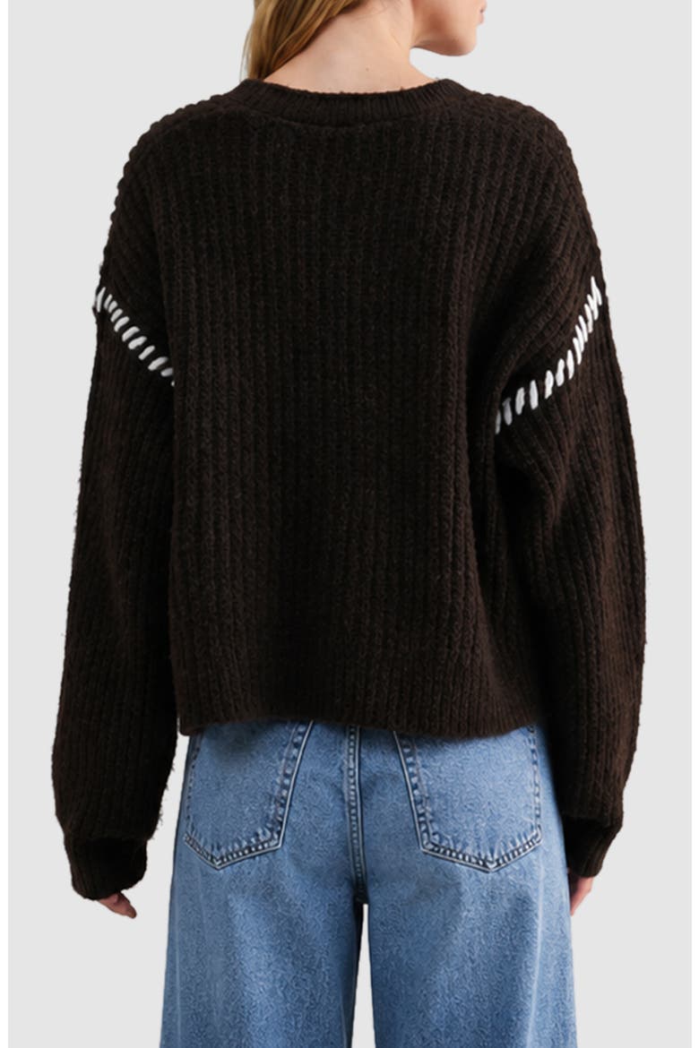Whipstitch V-Neck Cardigan, Alternate, color, DARK BROWN