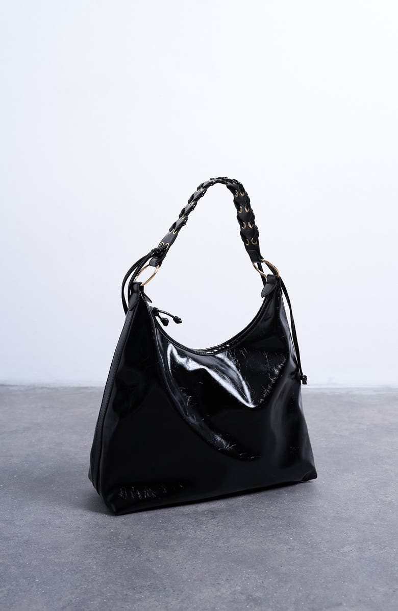 Topshop Whipstitch Trim Faux Leather Tote, Alternate, color, Black