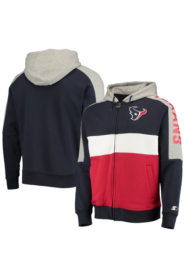 Men's Starter Navy/Red Houston Texans Playoffs Color Block Full-Zip Hoodie, Alternate, color, Navy