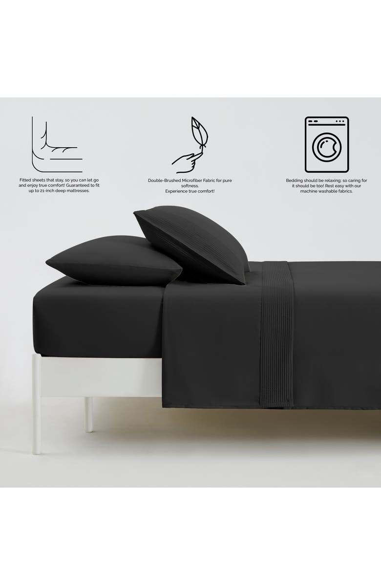 SOUTHSHORE FINE LINENS Premium Collection Pleated Extra Deep Pocket Sheet Set, Alternate, color, Black