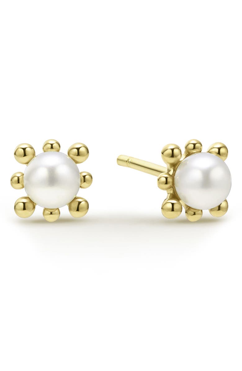 LAGOS 18K Lune Fleur Pearl Floral Stud Earrings, Alternate, color, Gold