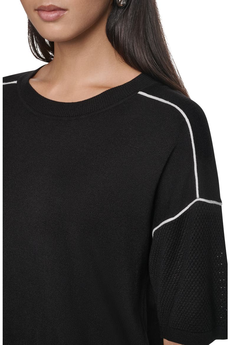 Contrast Trim Short Sleeve Sweater, Alternate, color, BLK/ IVY