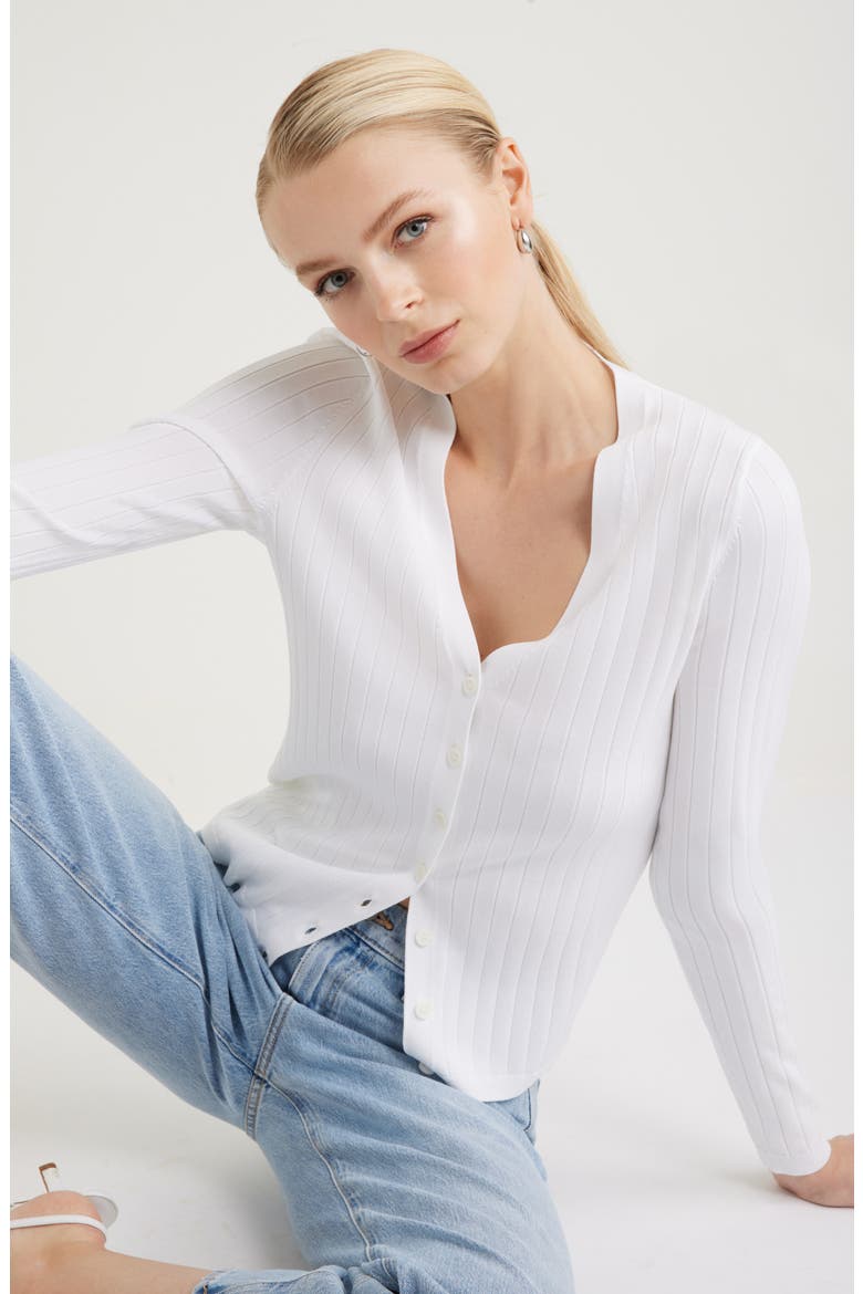 Fitted V-Neck Rib Cardigan, Alternate, color, WHITE