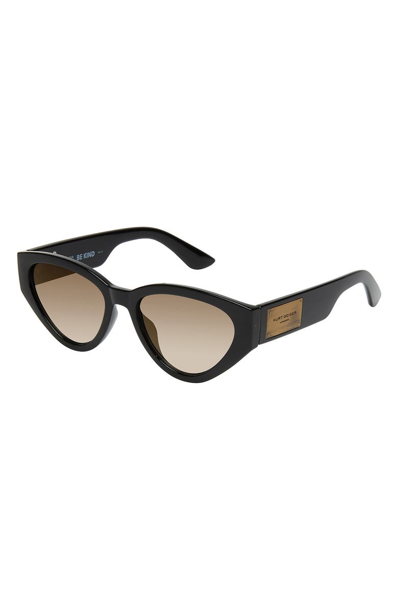 Kurt Geiger London 54mm Cat Eye Sunglasses, Alternate, color, Solid Black/ Soft Gold Flash