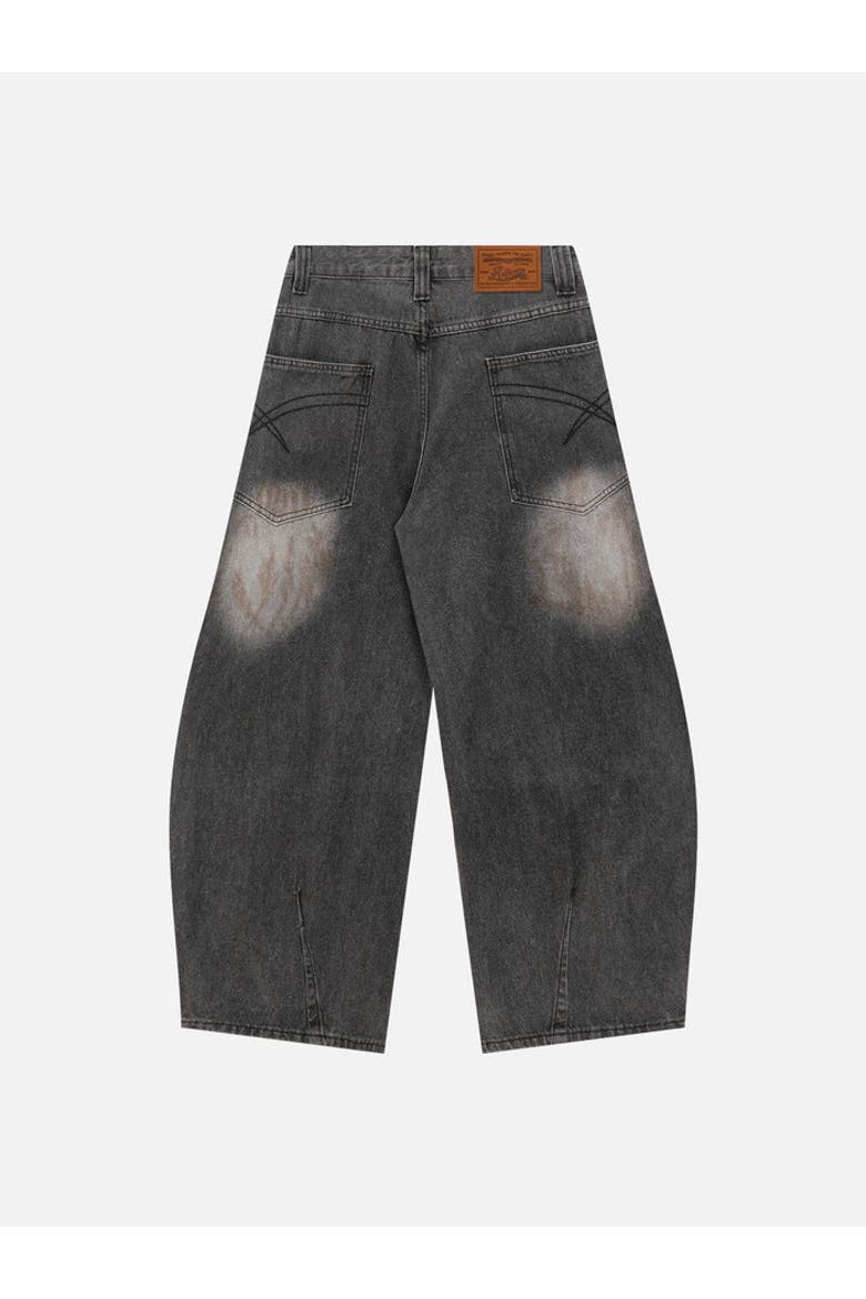 Dirty-Dyed Super Baggy Barrel Jeans, Alternate, color, Black