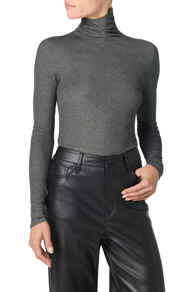 Lurex Long Sleeves Turtle Neck Top, Main, color, CHROME