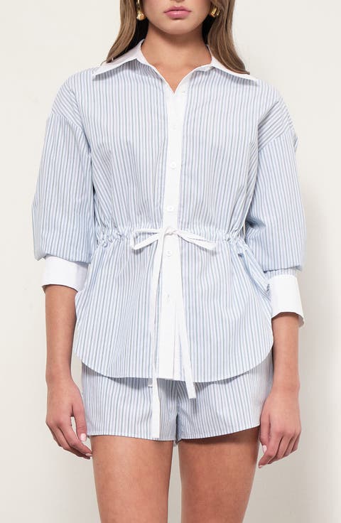 Noa Stripe Tie Waist Button-Up Shirt