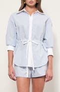 MAUDE CLUB Noa Stripe Tie Waist Button-Up Shirt