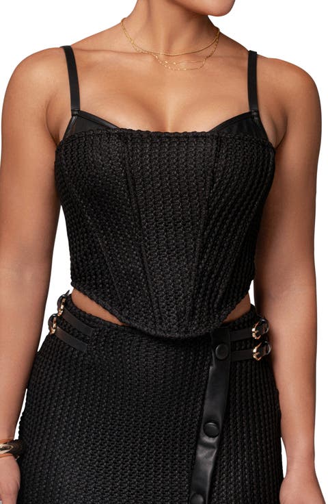 Harley Textured Faux Leather Corset Top