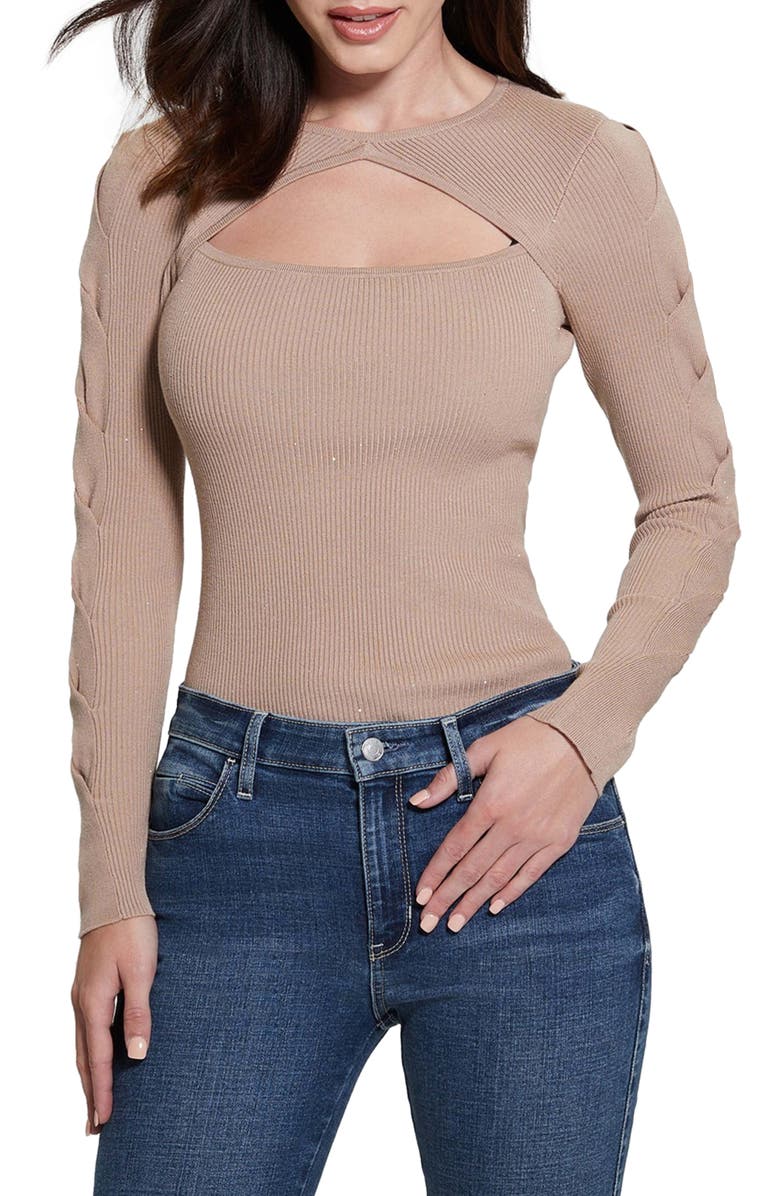 GUESS Laurel Cutout Micro Sequin Sweater, Main, color, 