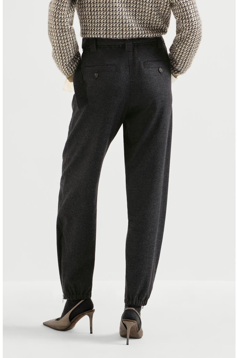 Virgin wool and cashmere twill flannel loose cargo trousers with monili, Alternate, color, Anthracite