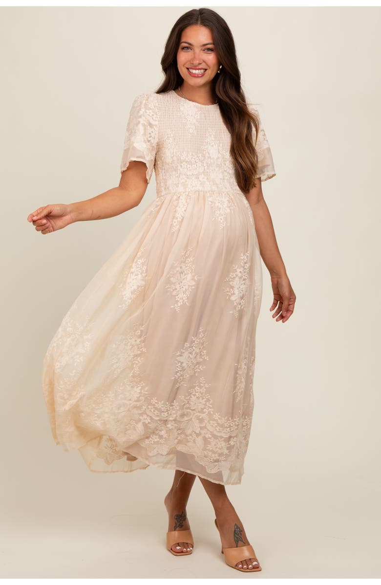 PinkBlush Embroidered Smocked Midi Dress, Alternate, color, Cream