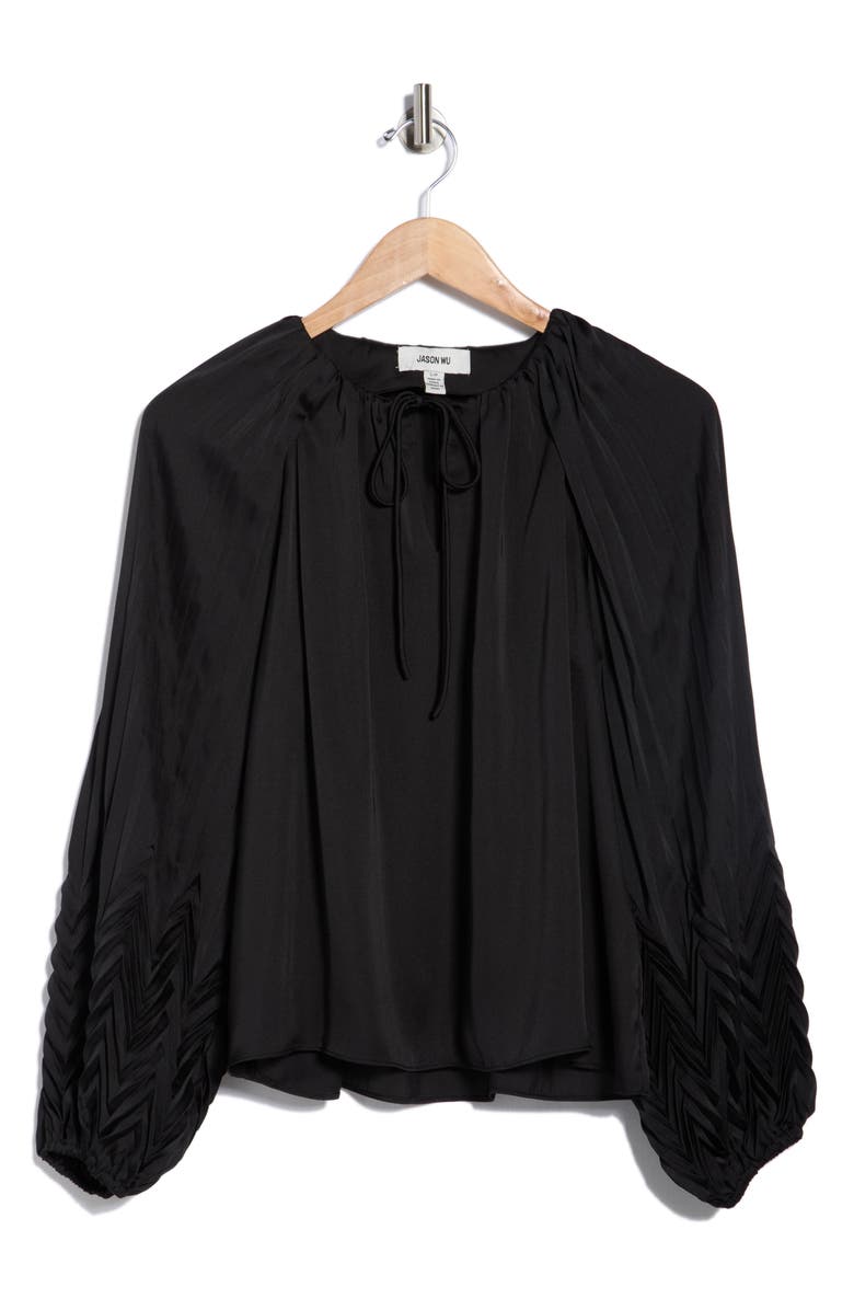 JASON WU Tie Neck Satin Top, Alternate, color, Black