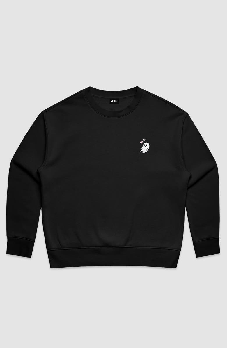 Dalix Heartly Ghost Relaxed Fleece Crewneck Sweatshirt, Alternate, color, Black