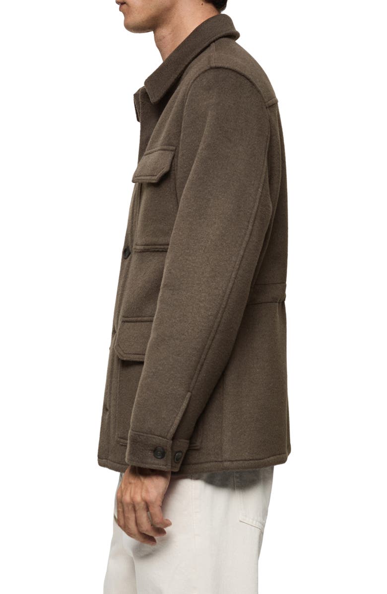 MANGO Wool Blend Flannel Overshirt, Alternate, color, Khaki Brown