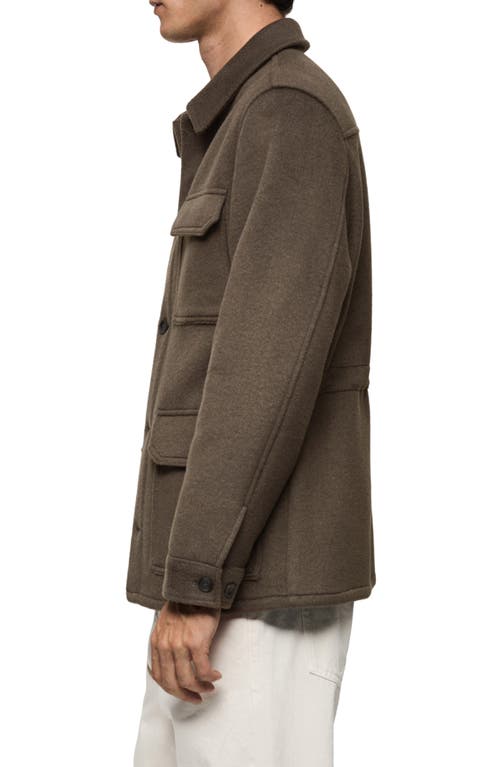 Mango Wool Blend Flannel Overshirt In Khaki Brown