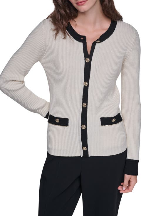 Contrast Trim Ribbed Cardigan