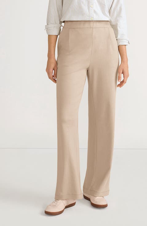 Knit High Rise Pleated Wide Leg Pants