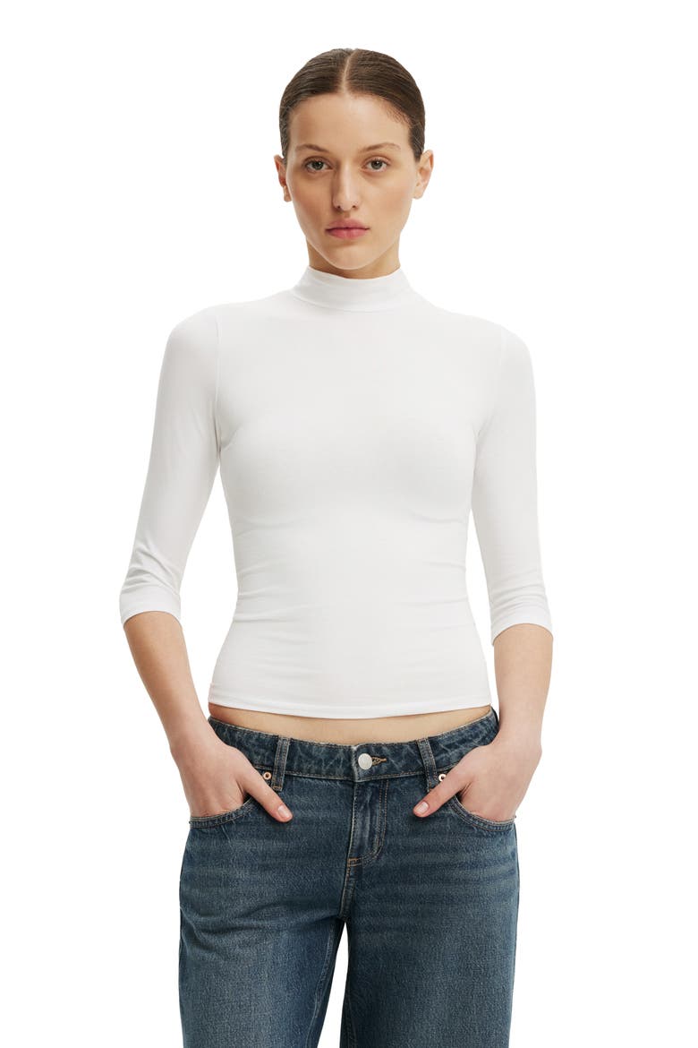 Women's 90S Mock Neck 3/4 Sleeve, Main, color, White