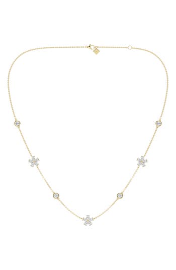 Everyday By Hautecarat Flower Lab Grown Diamond Station Necklace In 14k Yellow Gold