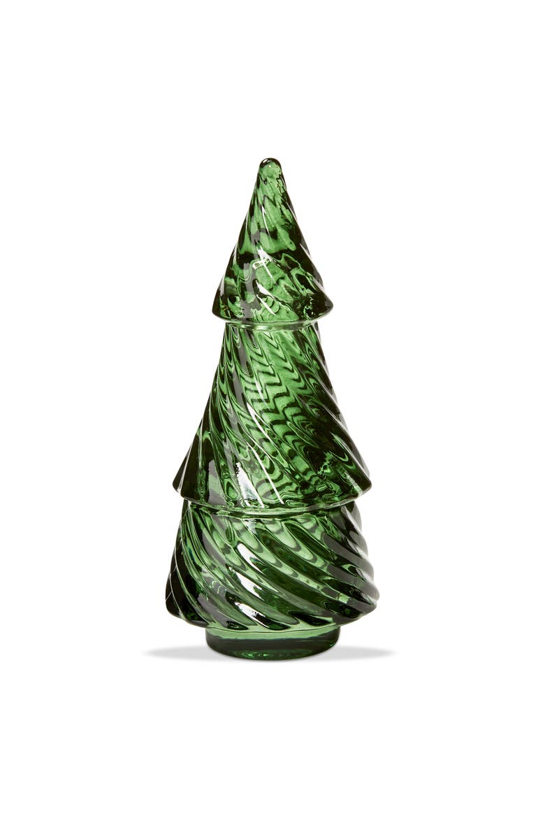 Glass Twist Tree Tealight Holder Green Candle Holder, Main, color, Green