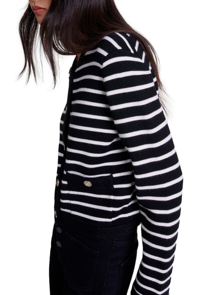 Striped cardigan, Alternate, color, Black/ecru