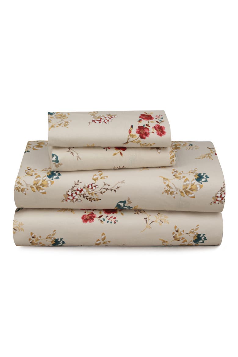 Leilani Floral Cotton Flannel Sheet Set, Main, color, CREAM
