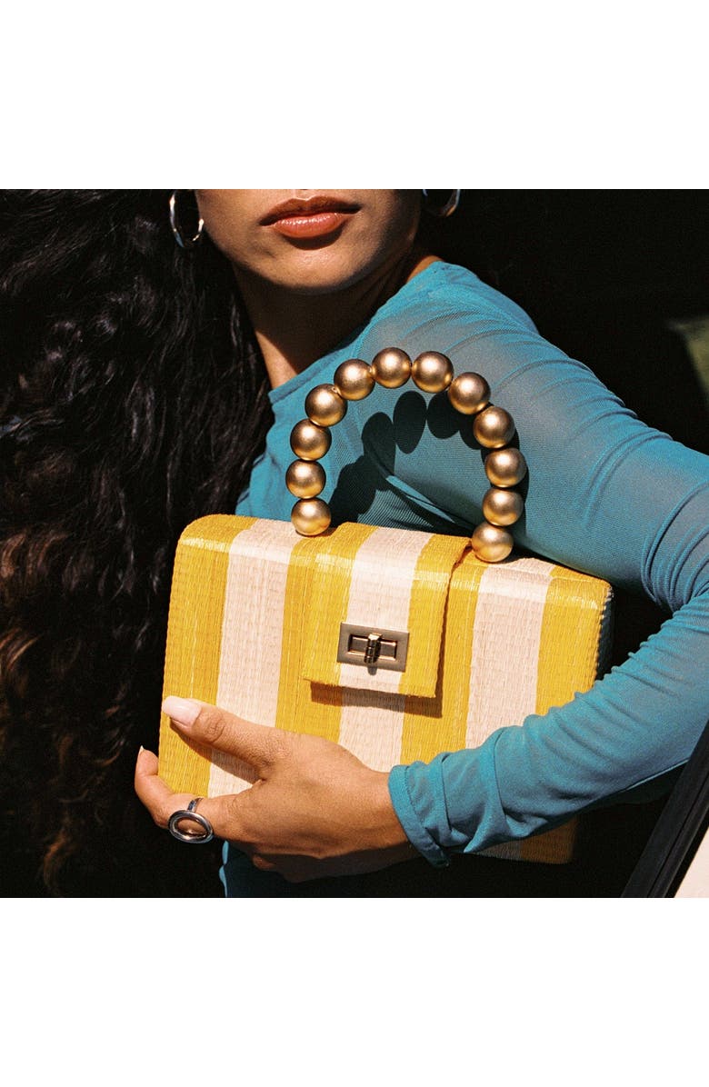 Soli & Sun THE LOUISA Woven Straw Clutch Bag, Alternate, color, Yellow & Cream Stripe