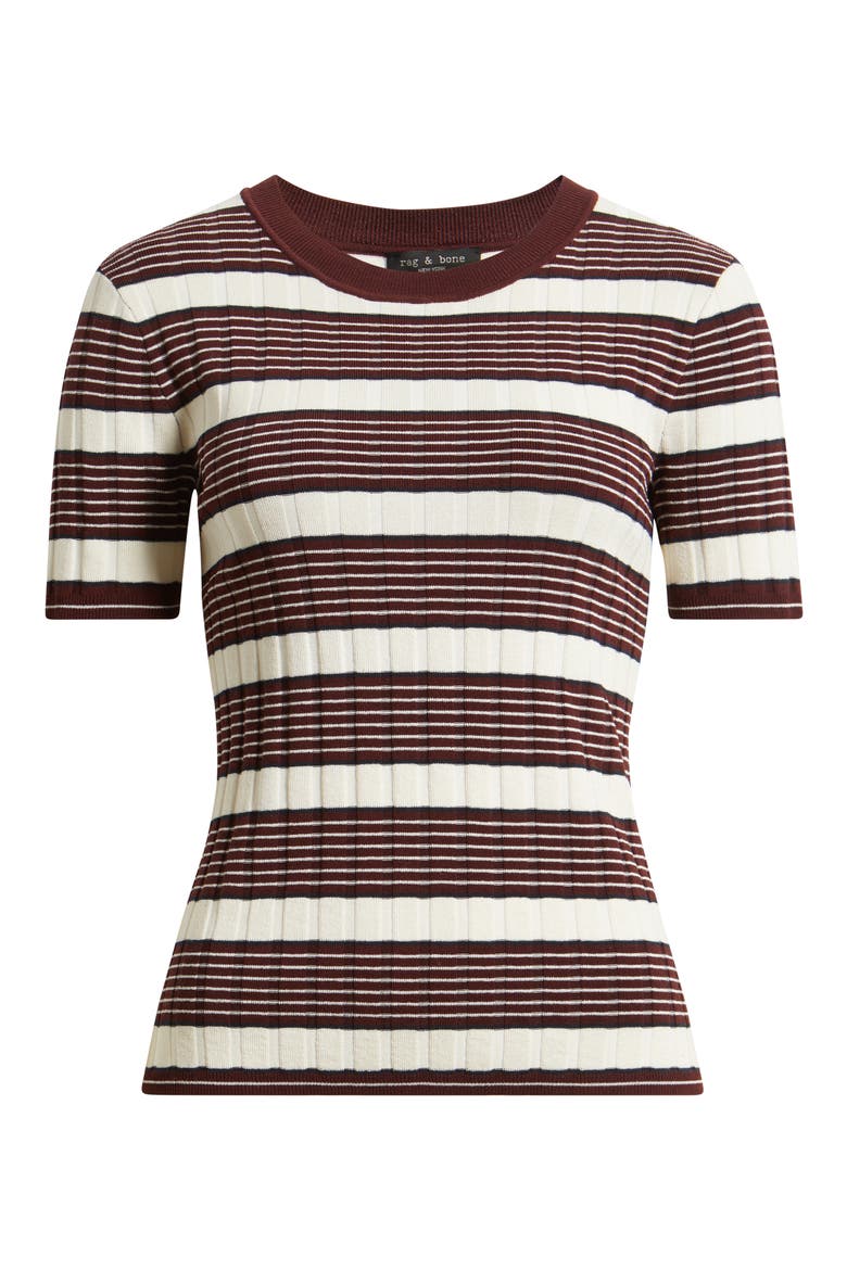 Ellen Stripe Short Sleeve Sweater, Alternate, color, BURGUNDY