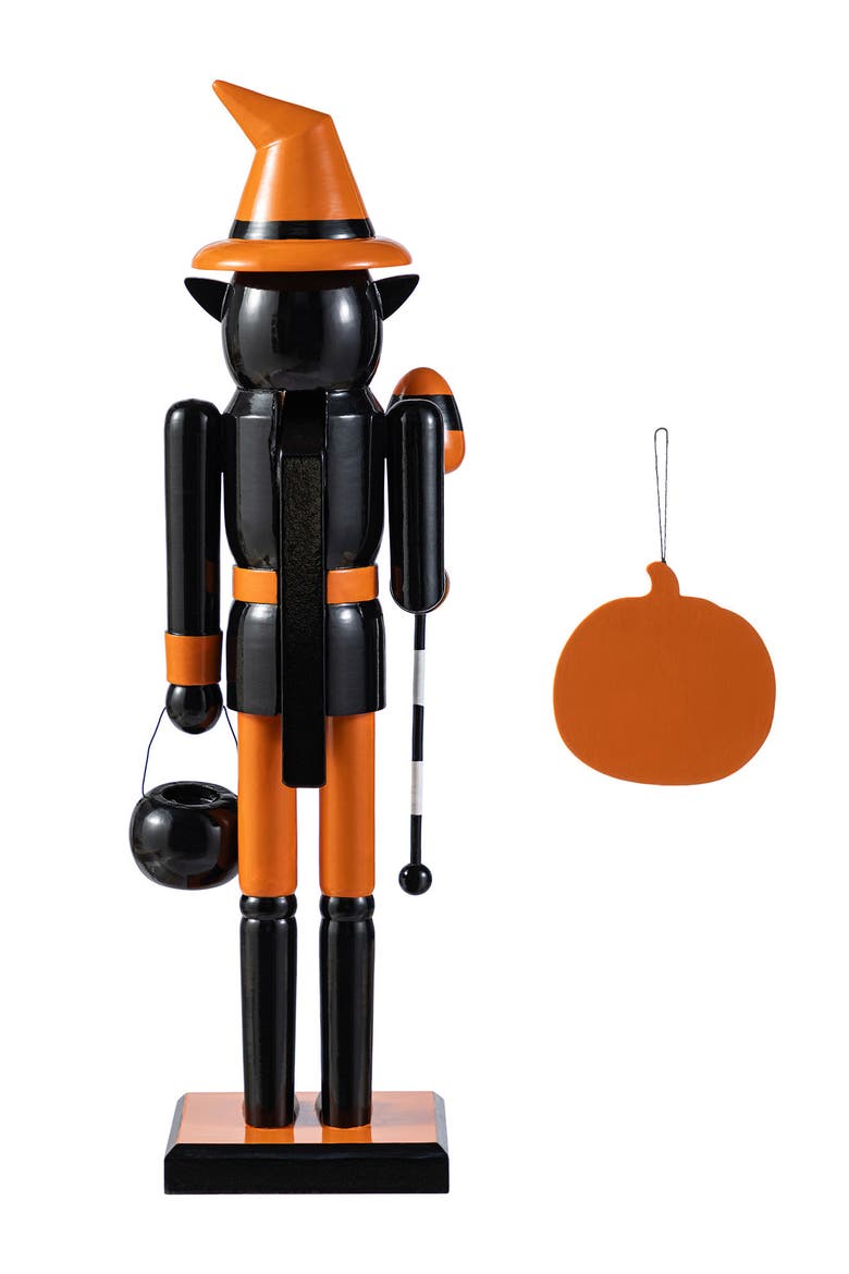 18.25"H Halloween Wood Cat Nutcracker with Ornament, Alternate, color, Black