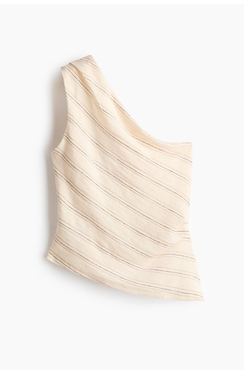 H&M One-shoulder Textured Cotton Top, Main, color, Cream/Striped