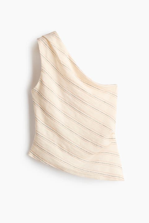 One-shoulder Textured Cotton Top