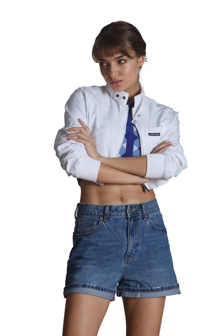 Women's Mini Cropped Racer Jacket, Alternate, color, White
