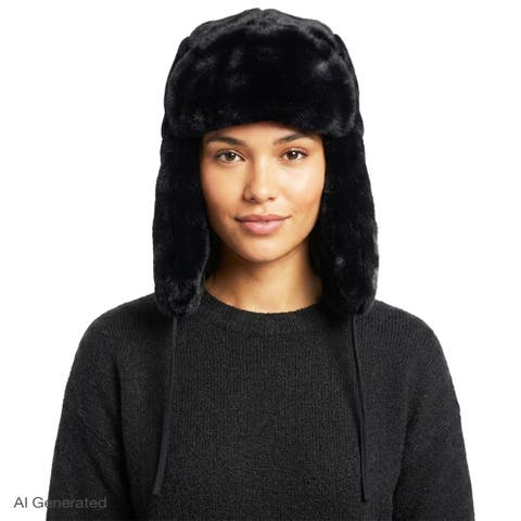 Faux Fur Trapper Hat with Polyurethane Ties