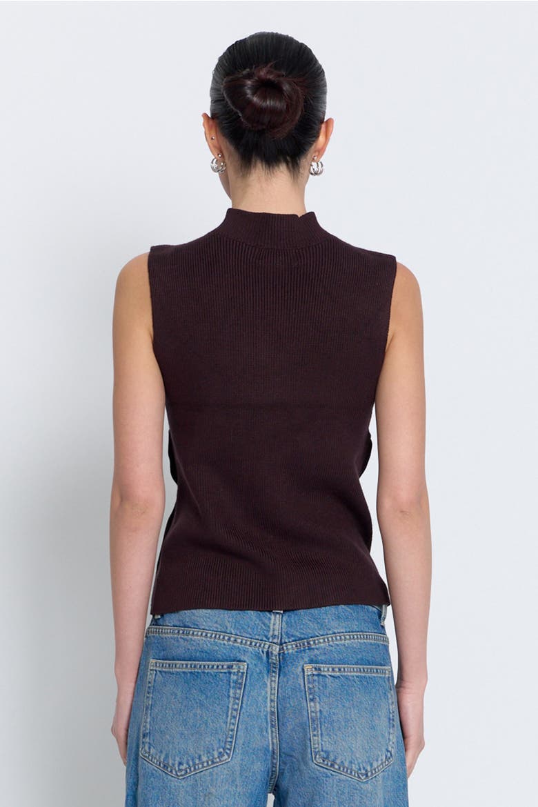 Birch Sleeveless Turtleneck With Button Detail, Alternate, color, CHOCOLATE