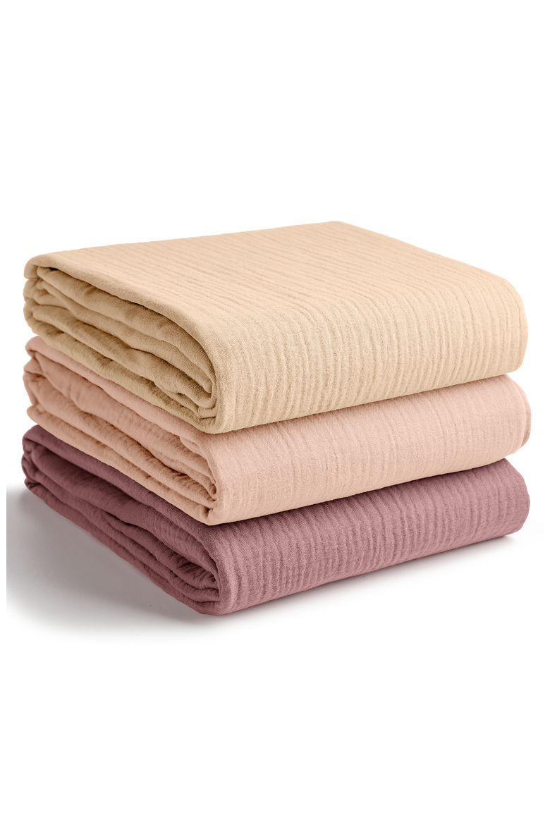 100% Cotton Muslin Swaddle Blankets Pack of 3, Main, color, Cream, Blush, Mauve