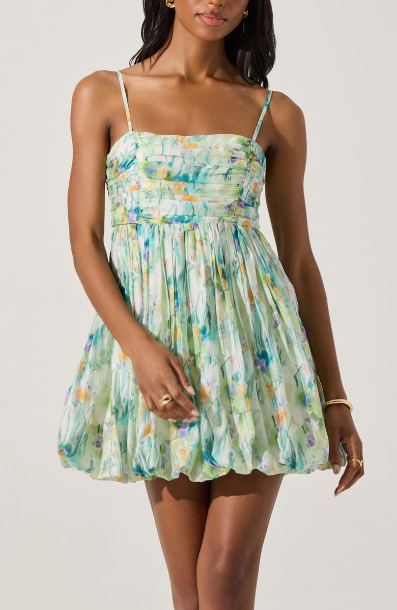 ASTR the Label Floral Bubble Hem Minidress, Alternate, color, Green Abstract Floral