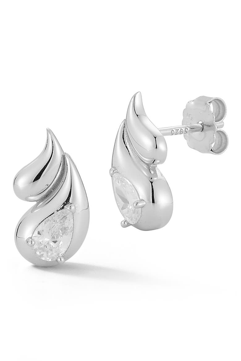 Cubic Zirconia Teardrop Stud Earrings, Main, color, SILVER